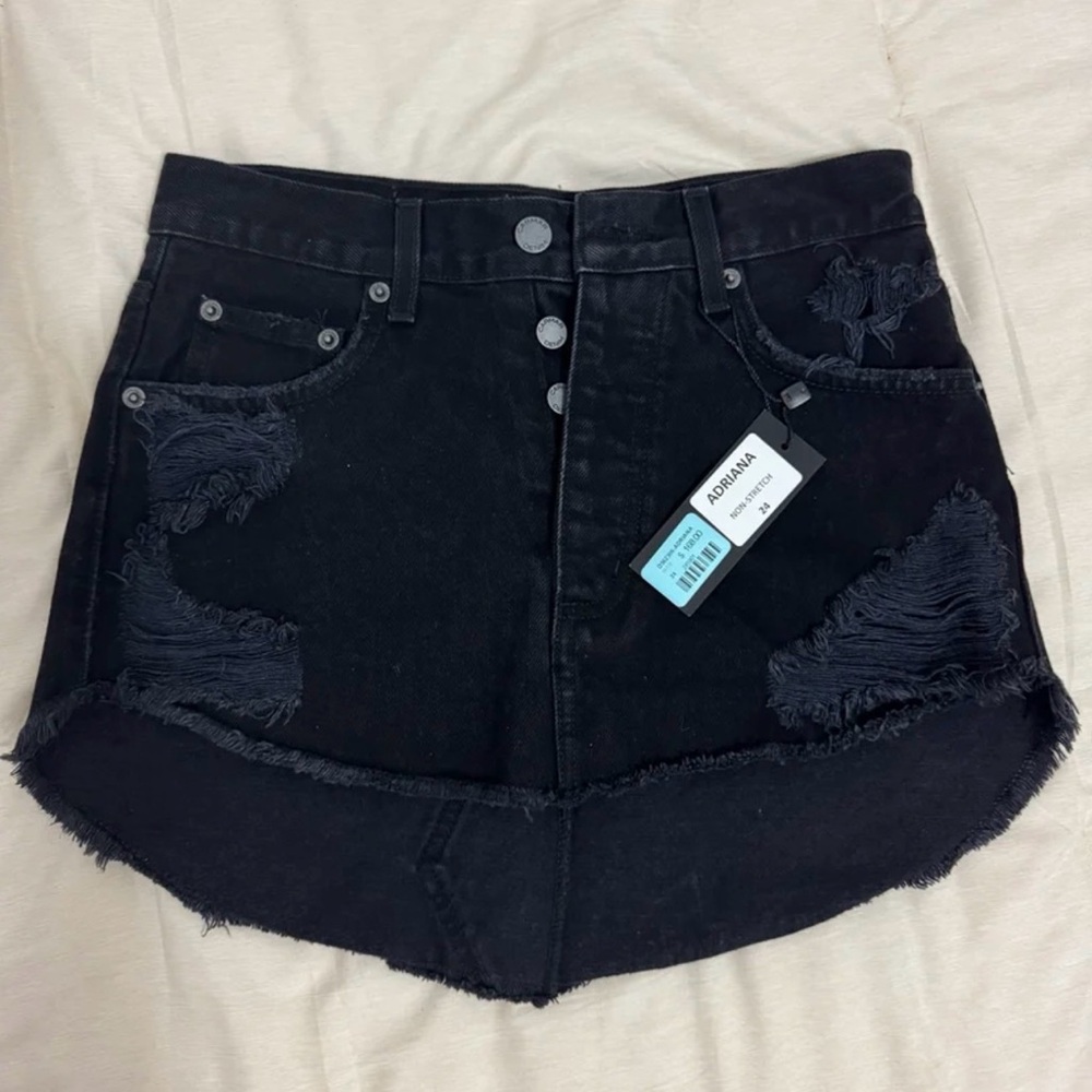 Black Distressed Mini Skirt